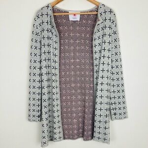 Herzen’s angelegenheit gray & black x and cross motif open cardigan. Medium